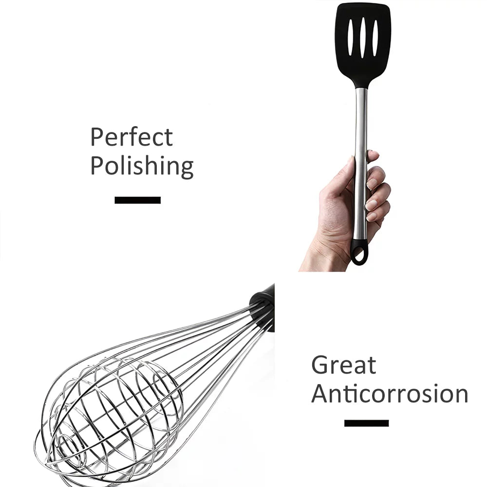 8Pcs Silicone Non-stick Stainless Steel Handle Kitchen Utensil Set Q901746