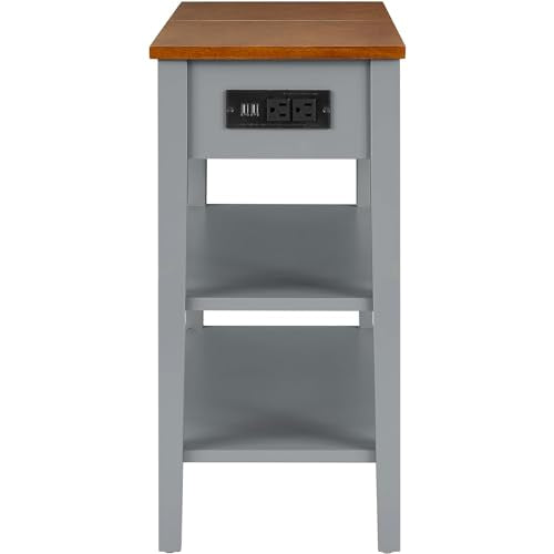Gray Side Table with Charging Post and Storage Cabinet Q249