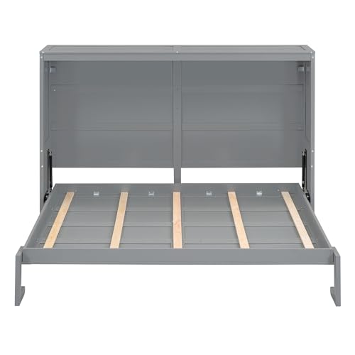 Gray Queen Solid Wood Murphy Cabinet Bed F5204