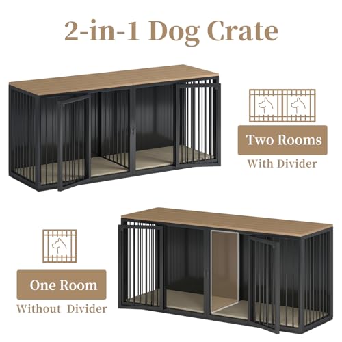 71.6'' All Steel Frame Double Door Dog Crate with Wooden Top H37828