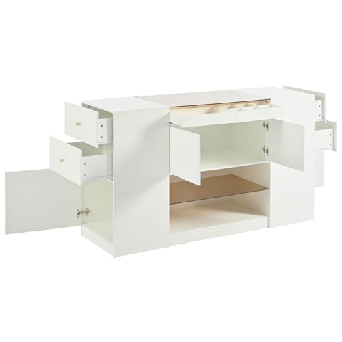 White Glass Top 6 Drawer Wooden Wardrobe Armoire M245
