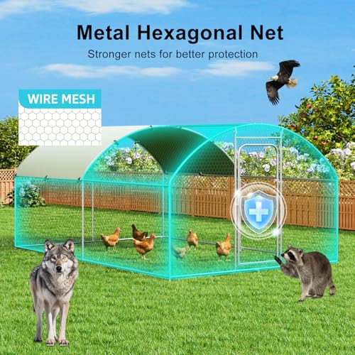Large Metal Chicken Coop Walk-in Poultry Cage Chicken Run Pen Dog Kennel with Waterproof and Anti-Ultraviolet Cover (9.8' L x 19.7' W x 6.4' H) M791