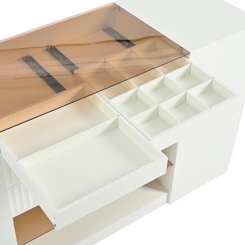 White Glass Top 6 Drawer Wooden Wardrobe Armoire M245