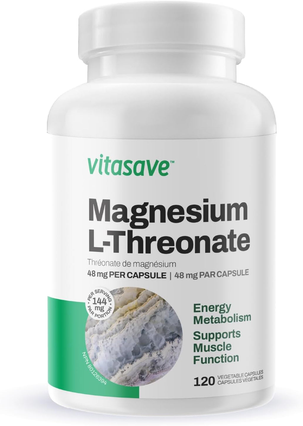 120 Capsules Magnesium L-Threonate, 144mg Elemental Magnesium, Non-GMO B897626