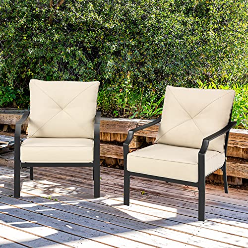 Set of 2 Black & Beige Patio Armchairs with Padded Cushions E619