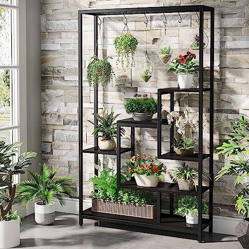 5-Tier Tall Metal Plant Stand, 70.9”, Black Z573435