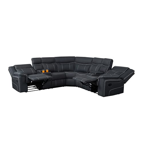 Oversized Manual Motion Recliner 3 Seaters Sofa with LED Strips, USB Ports, Power Sockets and Drop-down Cup Holders H517081