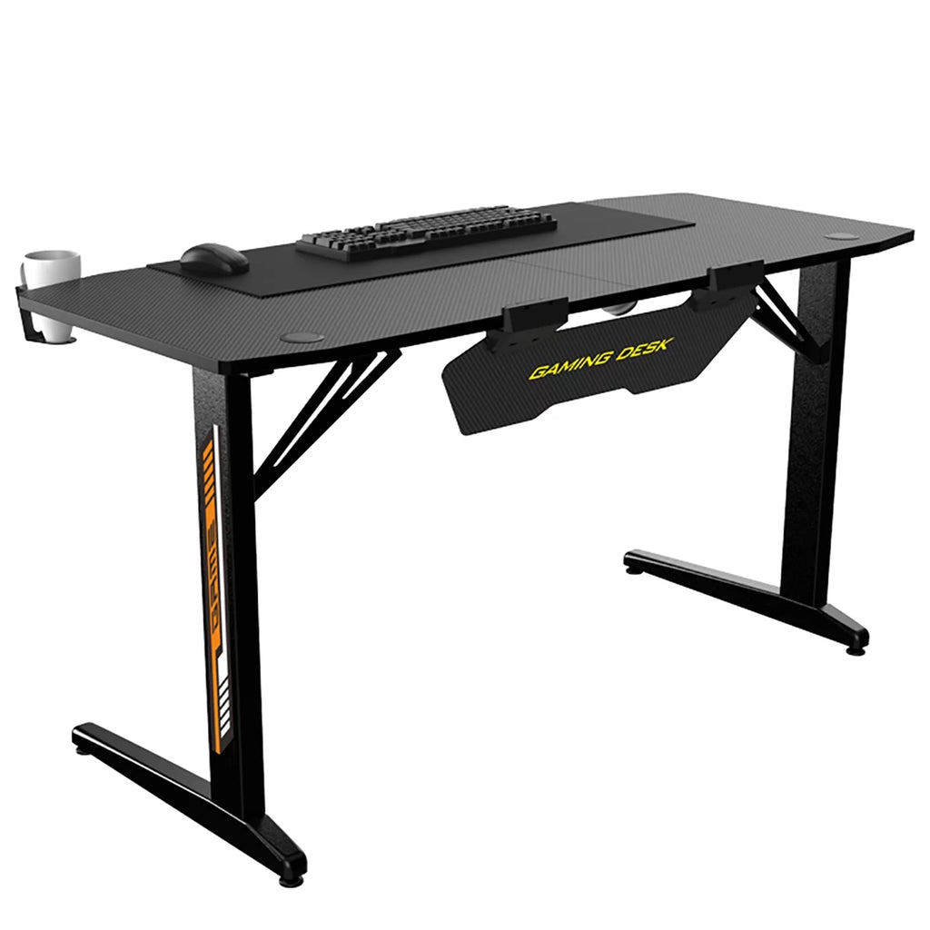 Black Ergonomic Gaming Desk with Headphone Holder, Cup Holder, Mouse Pad A155