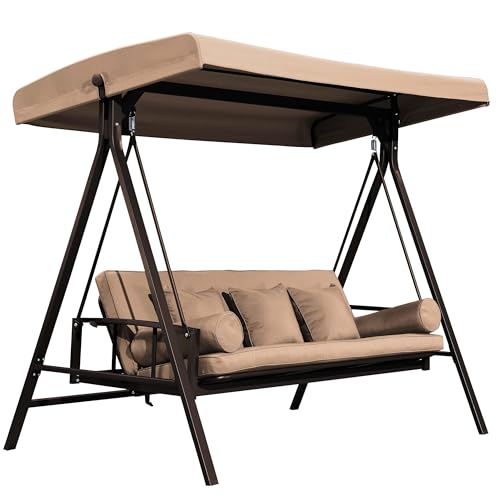Grey 3-seat Outdoor Swing Chair with Canopy and Cup Holder D846430