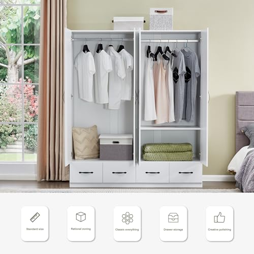 Gray Wood Armoire Wardrobe with 3 Drawers U997530