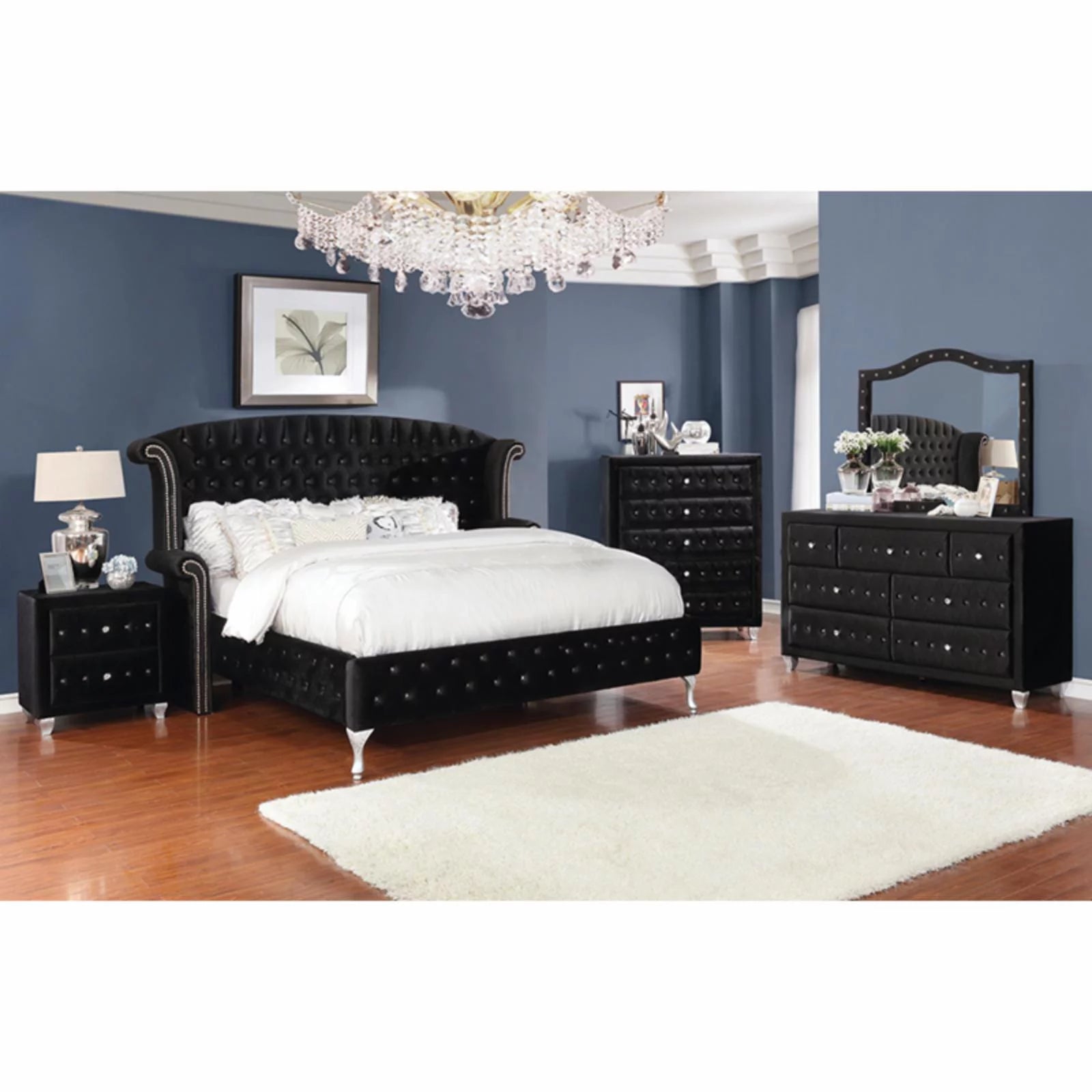 Gray Tufted Velvet Upholstered King Bed L83289