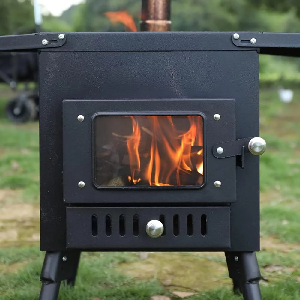 Large Tent Wood Stove with Window and 6 Chimney Pipe L9046