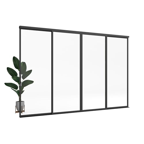 Large 144"x80" 4 Pane Multi Sliding Glass Wall Room Divider with Aluminum Framed Clear Tempered Glass I8806