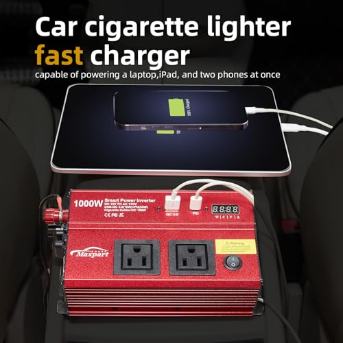 1000w 12v DC to 110v Power Inverter with Dual AC Outlets USB and Type-C F44029