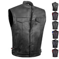 Men's Leather Motorcycle Biker Vest with Armor O288
