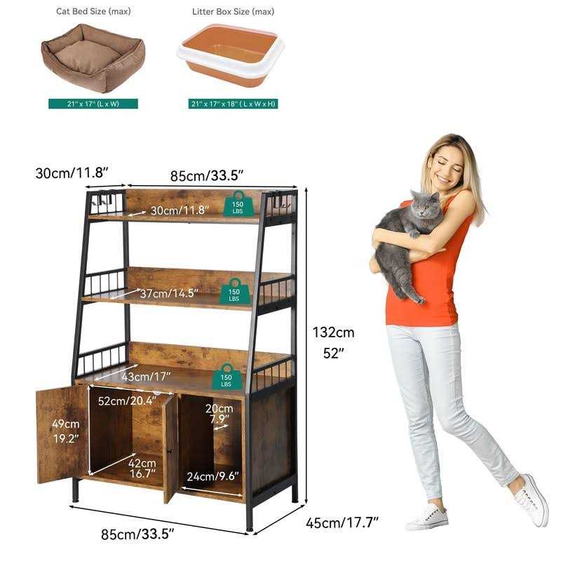 Cat Litter Box Enclosure with Storage Shelves Wooden Large Litter Box Furniture L54116