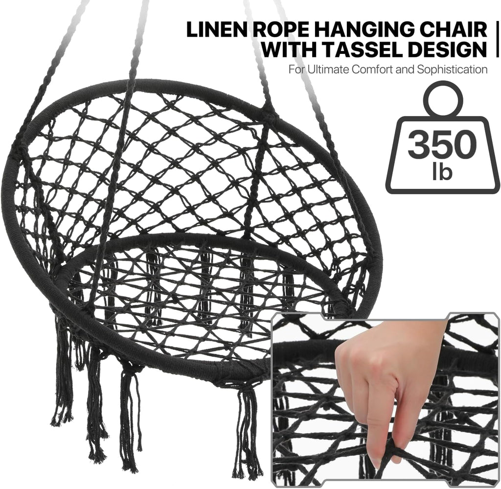 Black Hanging Hammock Chair with Large Padded Cushion, 350 Lbs Capacity N85496