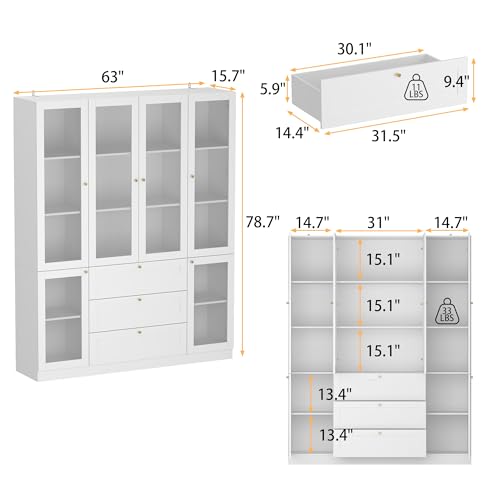 White 78.7" Tall Acrylic Curio Cabinet with 5-Tier Shelf & 3 Drawer N980688