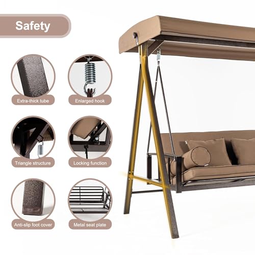 Grey 3-seat Outdoor Swing Chair with Canopy and Cup Holder D846430