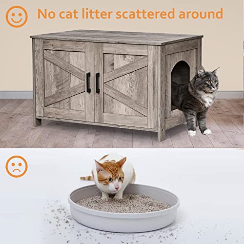 39.4" L Wooden Cat Litter Box Enclosure with Barn Door, Greige T89879