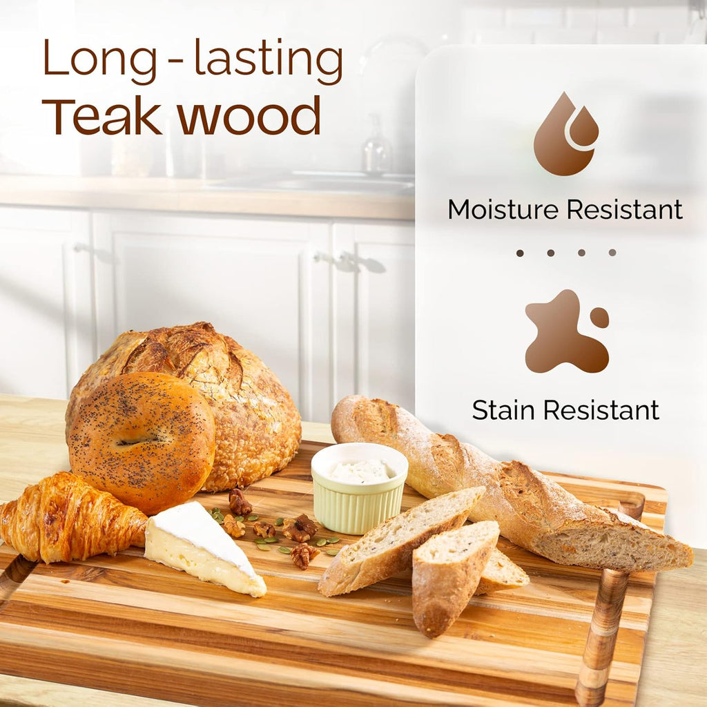 Set of 2 Teak Wood Cutting Board with Juice Groove and Handles - 17 inches + 20 inches W1868