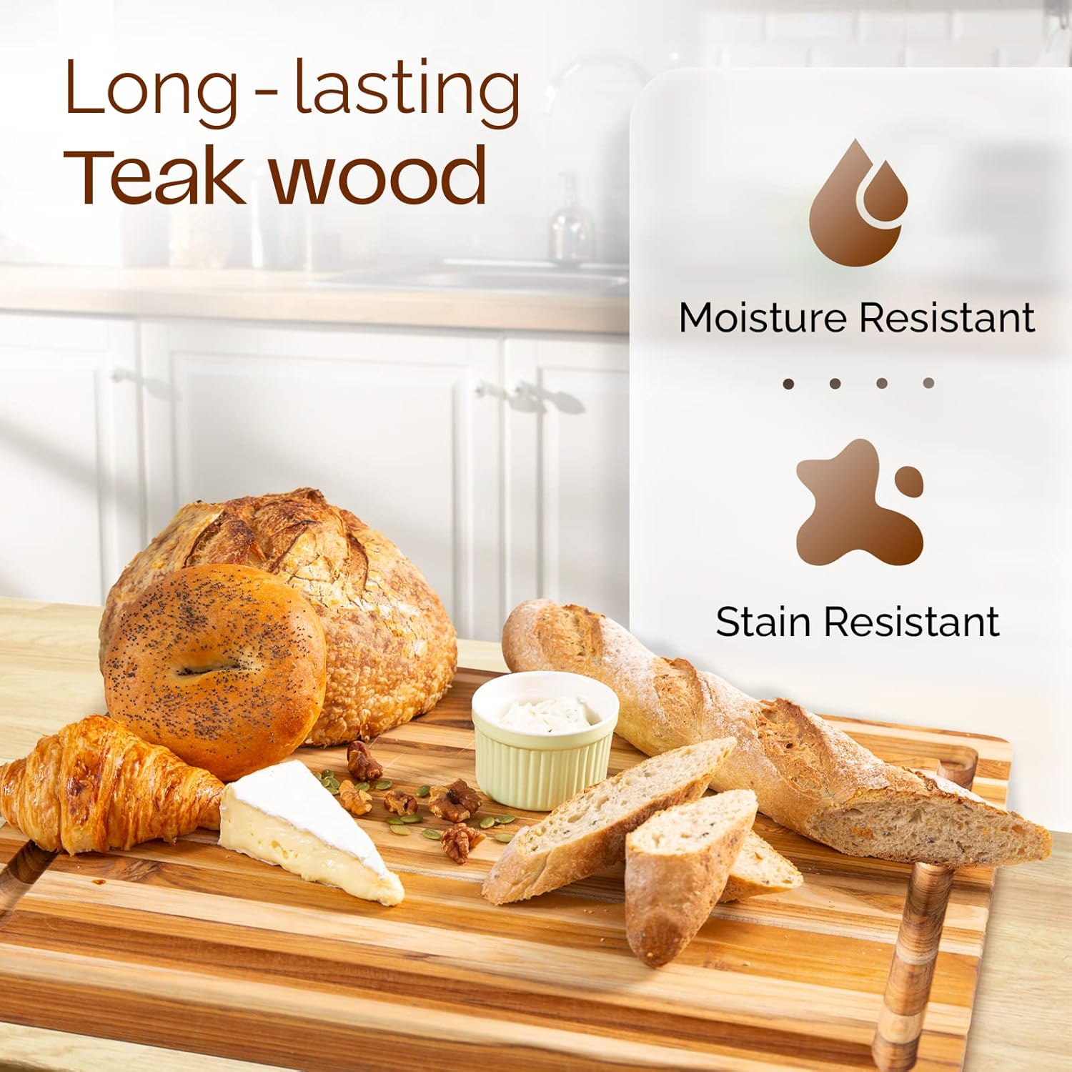 Set of 2 Teak Wood Cutting Board with Juice Groove and Handles - 17 inches + 20 inches W1868