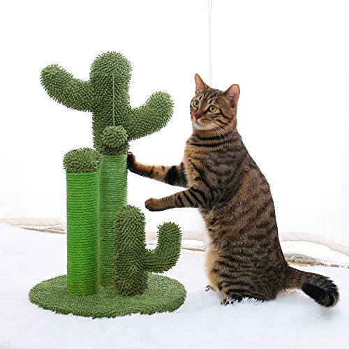 Cat Scratching Post Cactus Cat Scratcher with 3 Scratching Poles and Interactive Dangling Ball A692