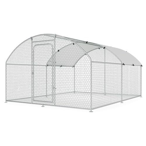 Large Metal Chicken Coop Walk-in Poultry Cage Chicken Run Pen Dog Kennel with Waterproof and Anti-Ultraviolet Cover (9.8' L x 19.7' W x 6.4' H) M791