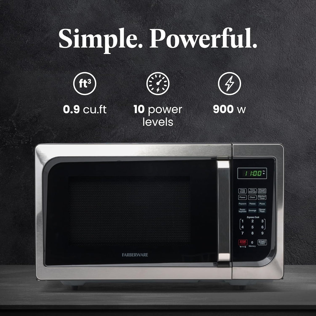 900 Watts 0.9 cu ft Countertop Microwave with LED Lighting & 10 Quart Slow Cooker with Lid Lock N9016