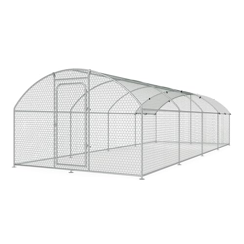 Large Metal Chicken Coop Walk-in Poultry Cage Chicken Run Pen Dog Kennel with Waterproof and Anti-Ultraviolet Cover (9.8' L x 19.7' W x 6.4' H) M791