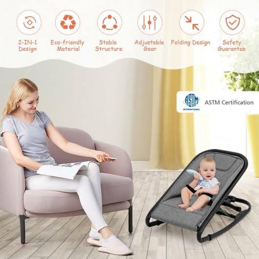 Gray Adjustable Baby Bouncer and Rocker C45320