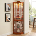 Corner China Cabinet with Glass Doors and Tempered Adjustable Glass Shelves T8907