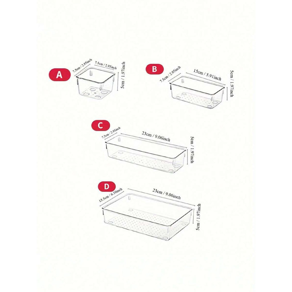 Clear Plastic Drawer Organizers Set, 4-Size Trays Y84555
