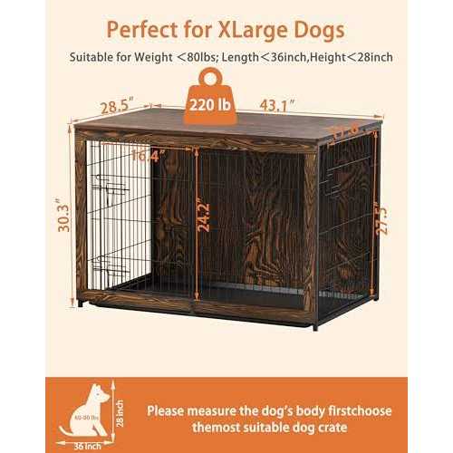 Wooden Dog Crate Furniture with Cushion End Table with Tray T573346