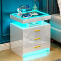 Black LED Nightstand with 3 Drawers and Wireless Charging D589