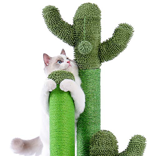 Cat Scratching Post Cactus Cat Scratcher with 3 Scratching Poles and Interactive Dangling Ball A692