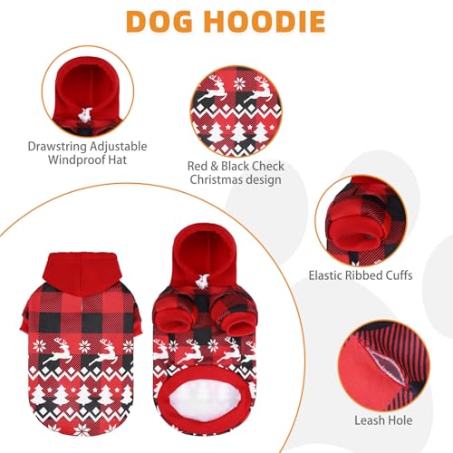 Red Plaid Dog Hoodie with Hat and Pocket U28472