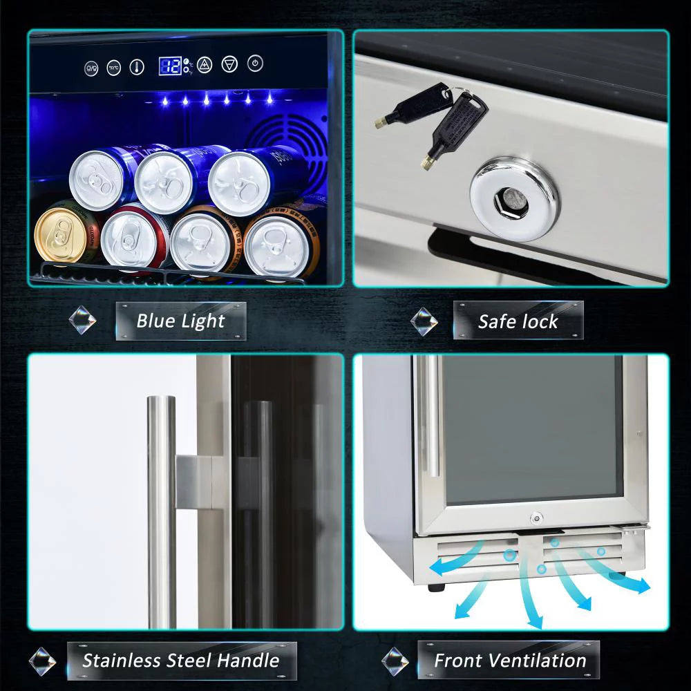 15 Inch Beverage Refrigerator Under Counter Built-in Wine Cooler Mini Fridge Clear Glass Door N288903