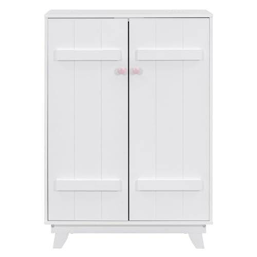 White Wooden Wardrobe Cabinet with Hanging Rod and Doors N31139