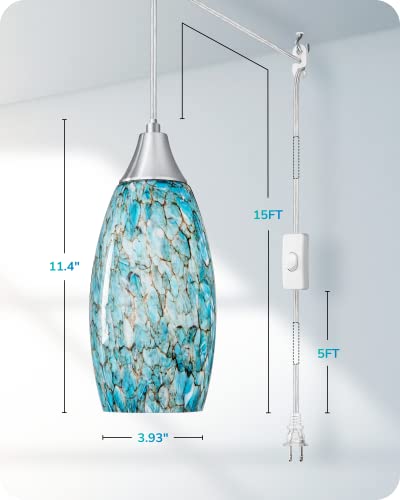 Glass Plug in Pendant Light with Handcrafted Art Glass Shade D626916