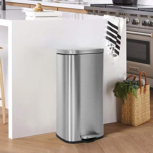 60 Liter Stainless Steel Step Trash Can with Inner Buckets and Hinged Lids O942
