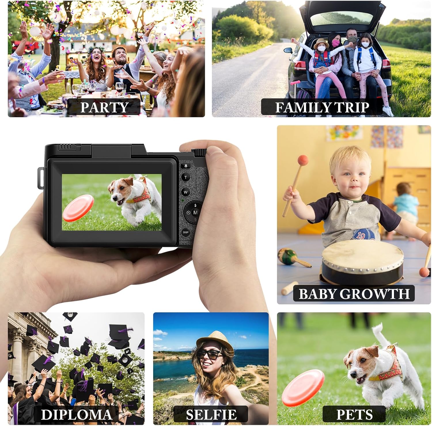 48MP 4K Digital Camera with 16X Digital Zoom Macro Camera, 3’’180°Flip Screen Compact Video Camera with Liftable Flash, SD Card&2 Batteries O308637