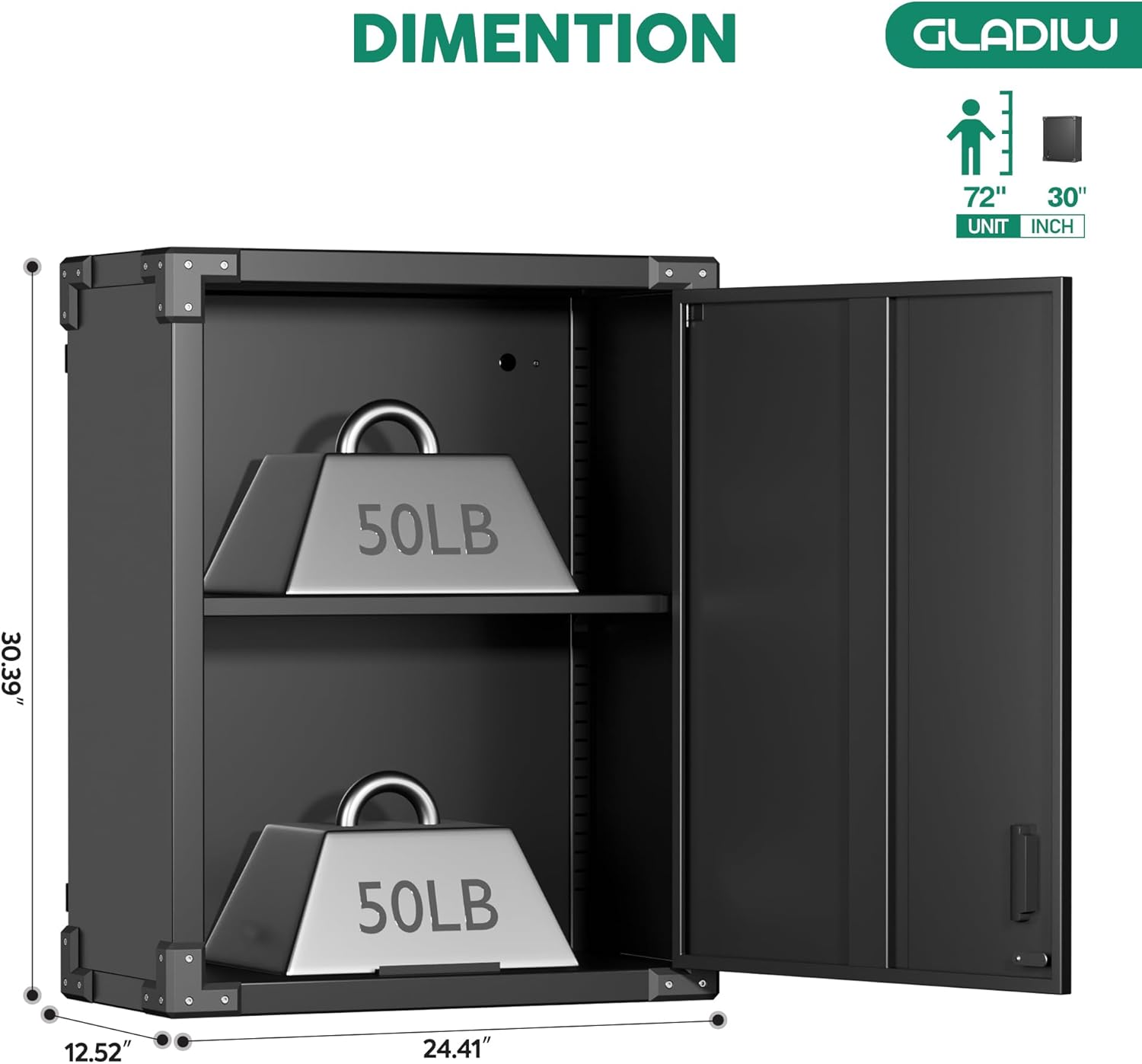 Black Metal Wall Cabinet with Locking Door and Adjustable Shelf N308899