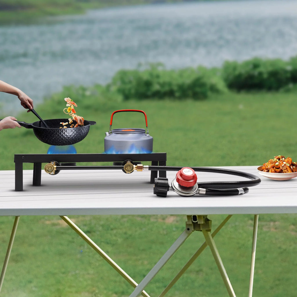 Double Propane Gas Burner Stove with Regulator Hose V874387