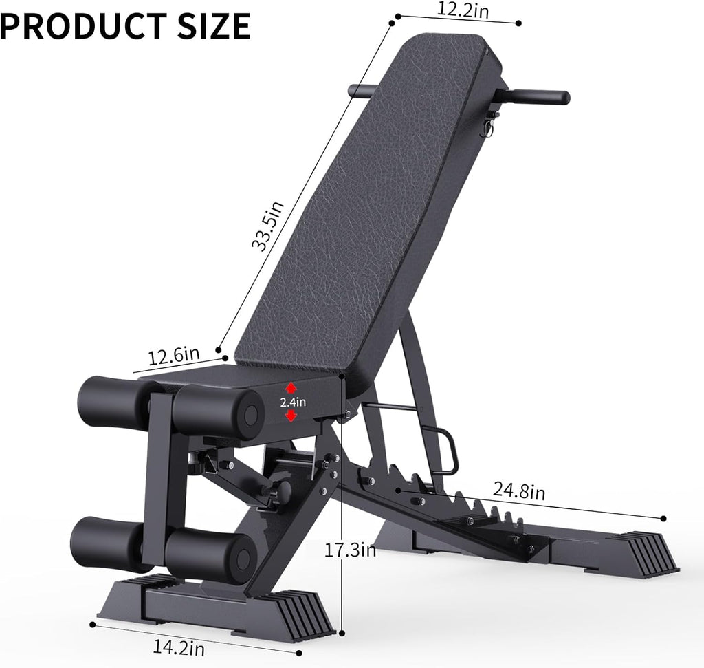 Adjustable Weight Bench, 1100 LB Capacity Heavy-duty Foldable Flat/Incline/Decline Exercise Bench U99140