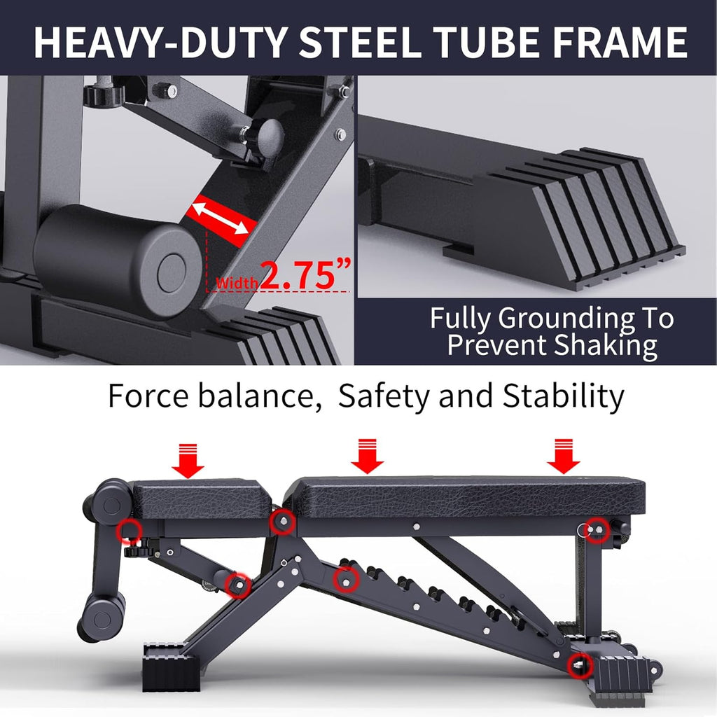 Adjustable Weight Bench, 1100 LB Capacity Heavy-duty Foldable Flat/Incline/Decline Exercise Bench U99140