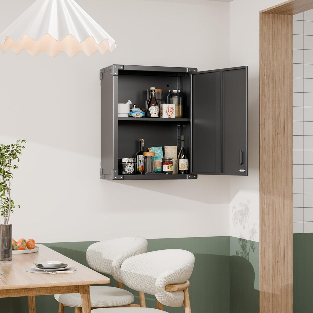 Black Metal Wall Cabinet with Locking Door and Adjustable Shelf N308899