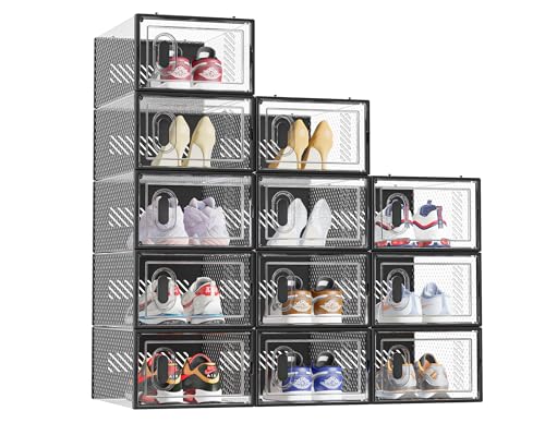 12 Pack Clear Plastic Stackable Shoe Containers with Lids T4610