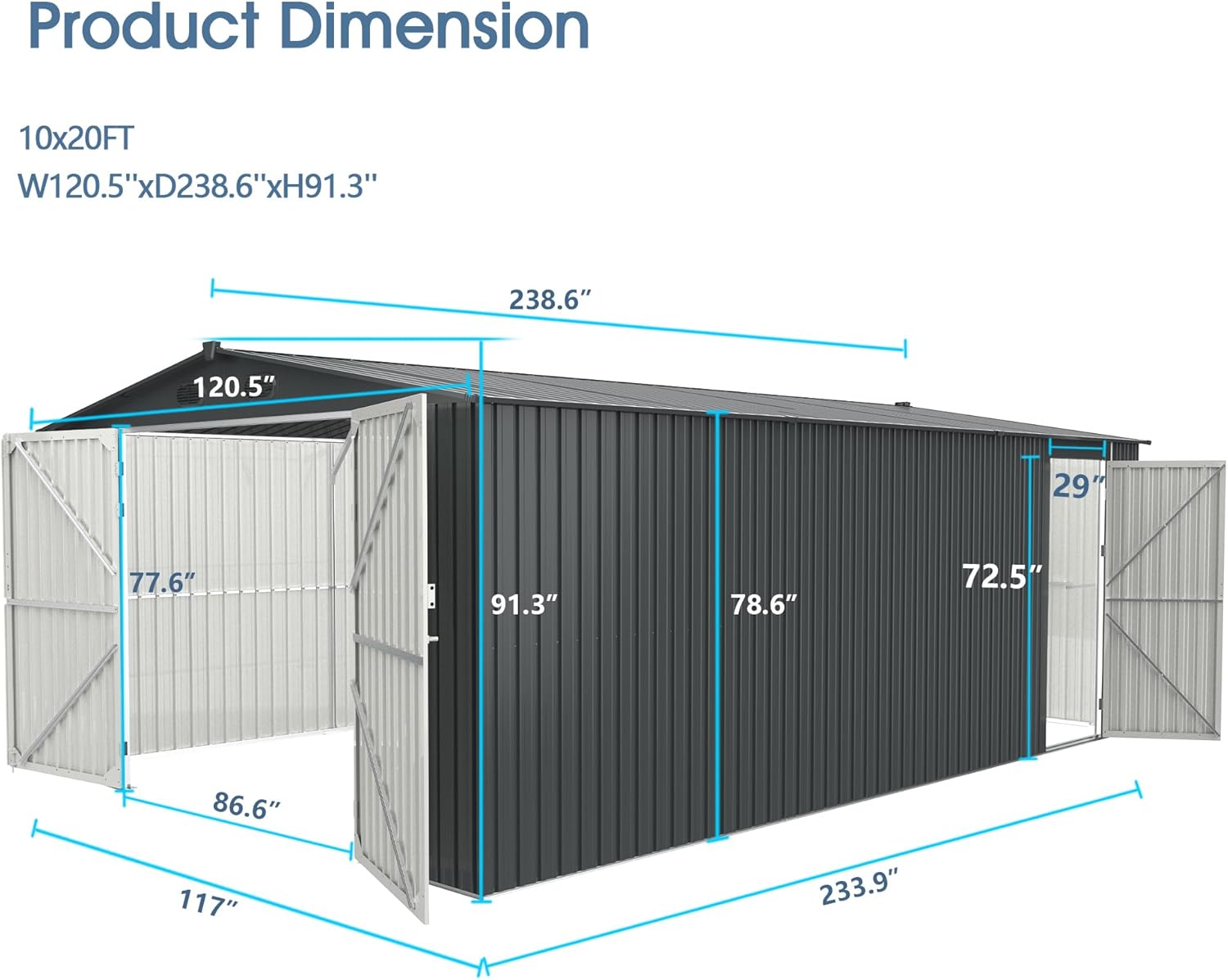 Heavy-Duty Metal Garage Shed 20'x10' U894