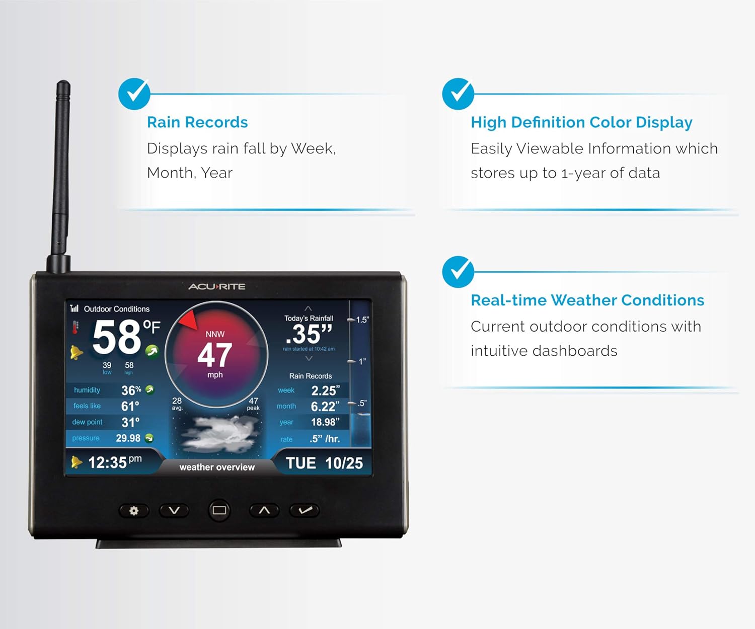 White Black Weather Station with HD Display U69875